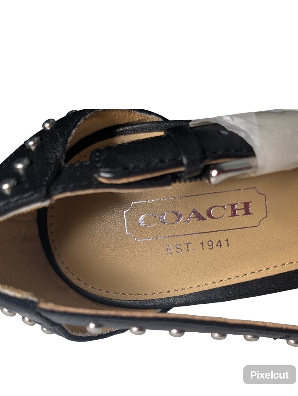 Coach Billie Black Leather Studded Peep-Toe Heels 7 - Picture 4 of 11